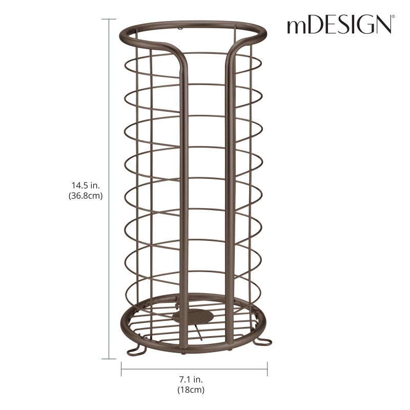 mDesign Metal Toilet Paper Holder Stand - Storage Reserve for 3 Rolls of Toilet Tissue - Freestanding Toilet Paper Holder - Stylish Bathroom Floor Toilet Paper Stand - Omni Collection - Bronze - Image 3